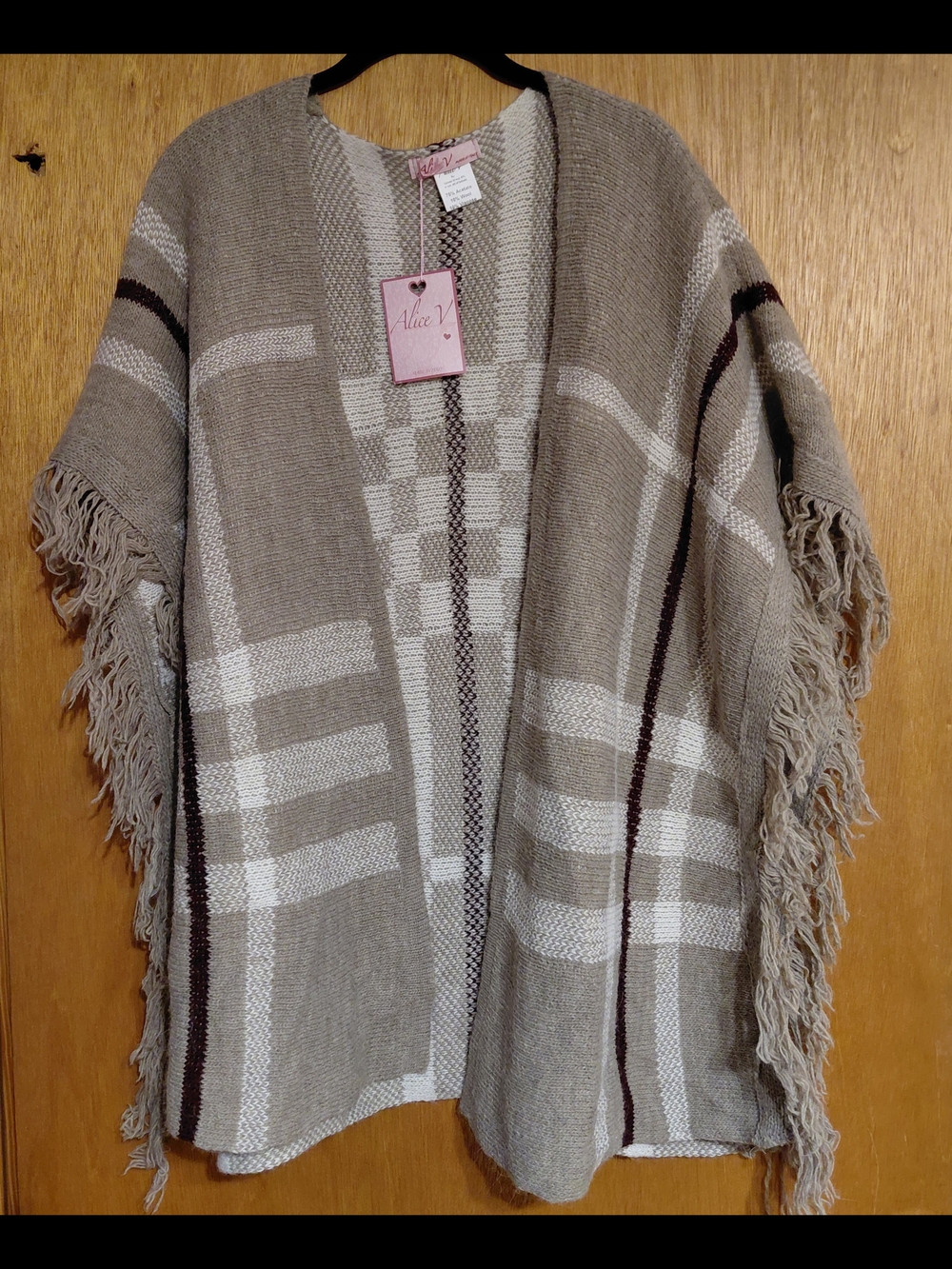 Alice V Tan Shawl Cape Wrap Beige, Brown & White Striped One Size Made In Italy.